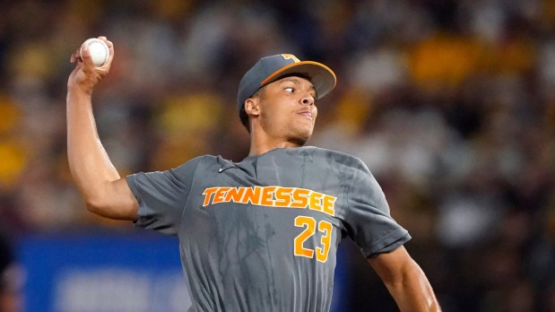 Tennessee's Chase Burns pitches against Southern Mississippi on June 12, 2023. (Rogelio V. Solis - The Associated Press)