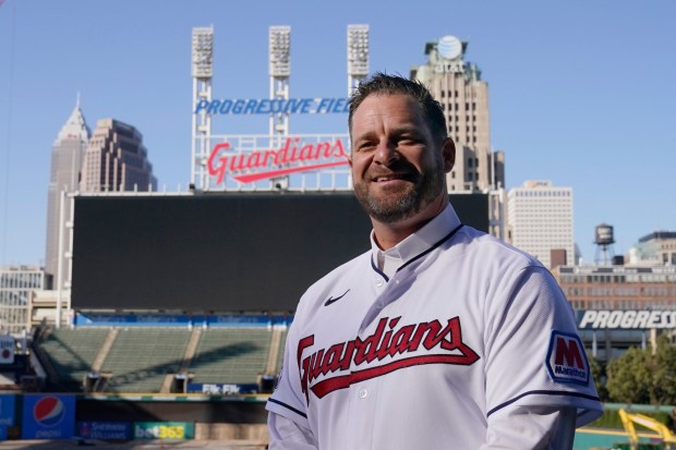 New Guardians manager Stephen Vogt poses for a photo Nov. 10 at Progressive Field. (Sue Ogrocki - The Associated Press)