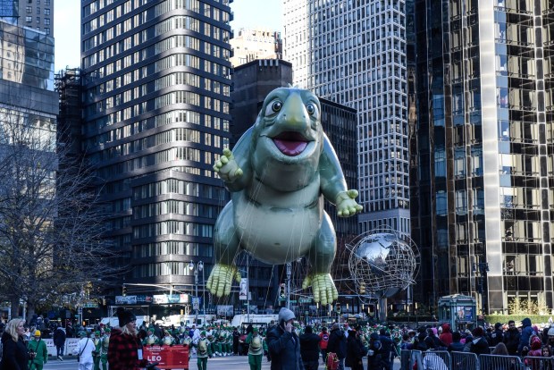 NEW YORK, NEW YORK - NOVEMBER 23: A balloon called Leo floats in Macy's annual Thanksgiving Day Parade on November 23, 2023 in New York City. Thousands of people lined the streets to watch the 25 balloons and hundreds of performers march in this parade happening since 1924. (Photo by Stephanie Keith/Getty Images)