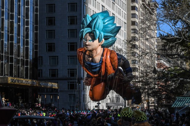 NEW YORK, NEW YORK - NOVEMBER 23: A balloon called Goku floats in Macy's annual Thanksgiving Day Parade on November 23, 2023 in New York City. Thousands of people lined the streets to watch the 25 balloons and hundreds of performers march in this parade happening since 1924. (Photo by Stephanie Keith/Getty Images)