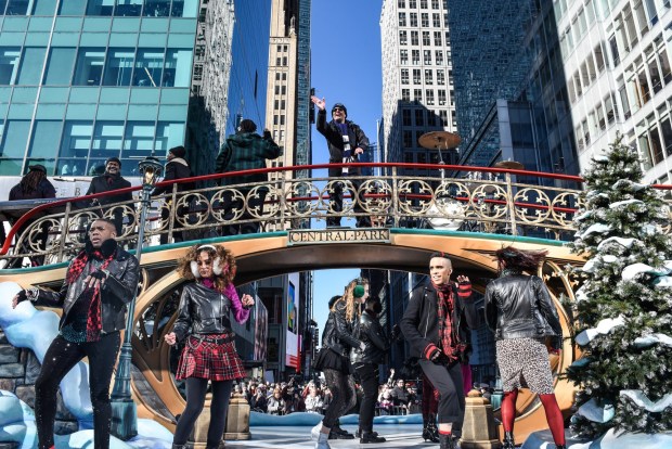 NEW YORK, NEW YORK - NOVEMBER 23: Actor, Jimmy Fallon ((Top center) participates in Macy's annual Thanksgiving Day Parade on November 23, 2023 in New York City. Thousands of people lined the streets to watch the 25 balloons and hundreds of performers march in this parade happening since 1924. (Photo by Stephanie Keith/Getty Images)