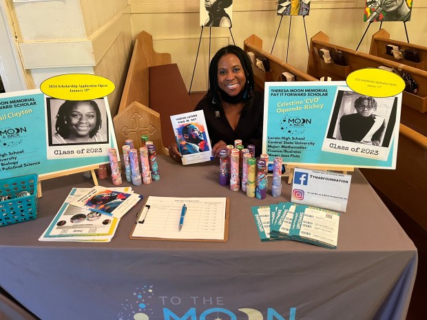 Tamira M. Moon of the Moon Foundation gave her remarks at Lorain's Wesley United Methodist Church on Jan. 15. (Martin McConnell - The Morning Journal)