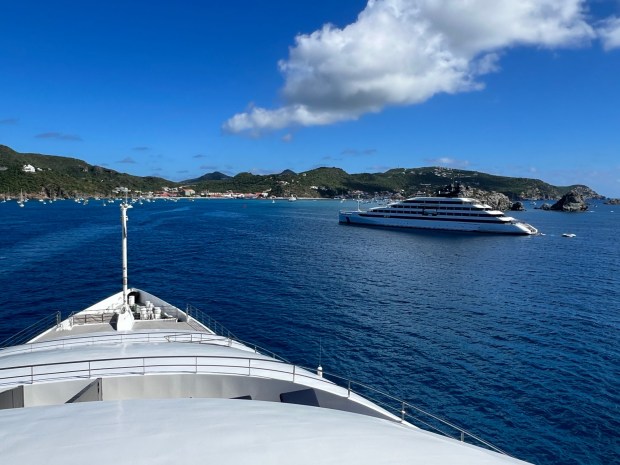 Emerald Sakara, as viewed from her twin, Azzurra, in St. Barts. (Photo by David Dickstein)