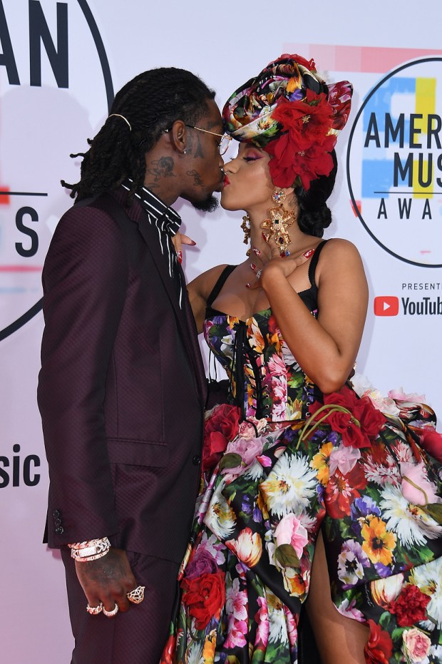 US rapper Cardi B (R) and Offset arrive at the 2018 American Music Awards on October 9, 2018, in Los Angeles, California. (VALERIE MACON/AFP/Getty Images)