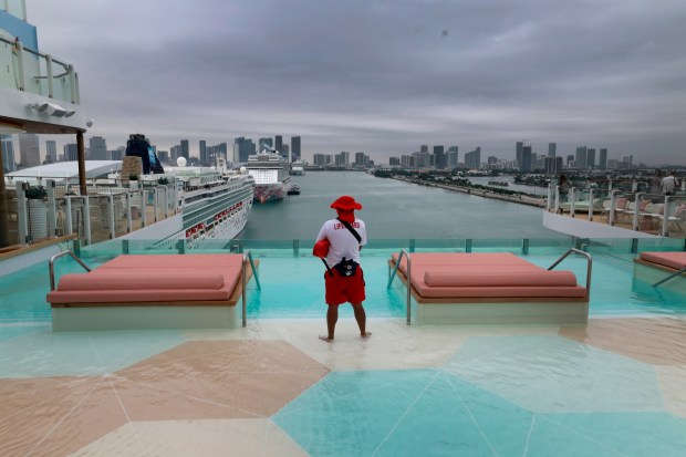 Royal Caribbean's Icon of the Seas, the world's largest cruise ship has 7 pools and 9 whirlpools. The ship is docked at the Port of Miami on Thursday January 11, 2024. (Mike Stocker/South Florida Sun Sentinel)