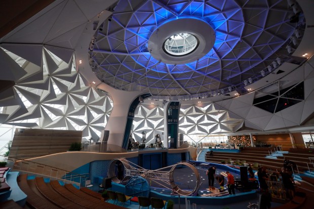 The Aquadome provides entertainment aboard Royal Caribbean's Icon of the Seas, the world's largest cruise ship docked at the Port of Miami on Thursday January 11, 2024. (Mike Stocker/South Florida Sun Sentinel)