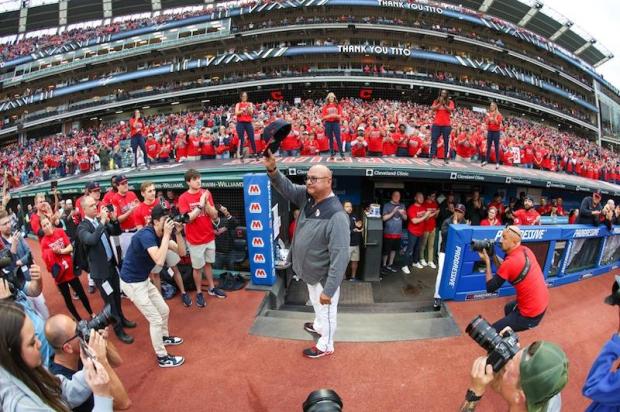 Guardians manager Terry Francona acknowledges the crowd at Progressive Field on Sept. 27. (Tim Phillis - For The News-Herald)