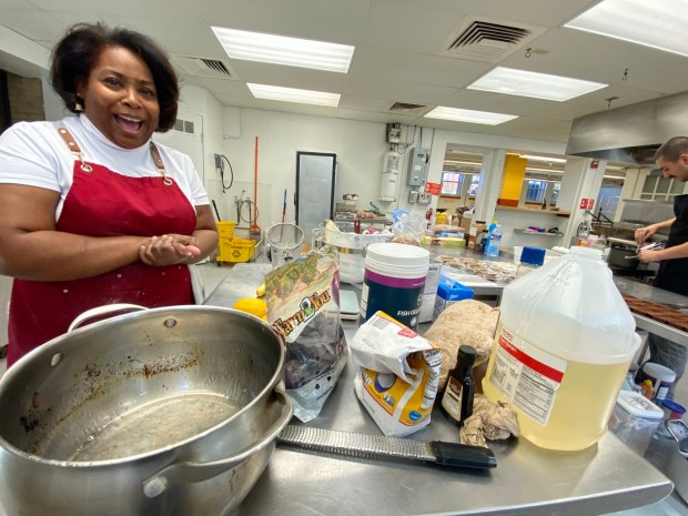 Saidah Farrell Owner Marshmallow of the Month Club and kitchen manager of Shore Cultural Centre talks about her learning experiences while working in kitchens. (Frank Mecham- The News-Herald.)