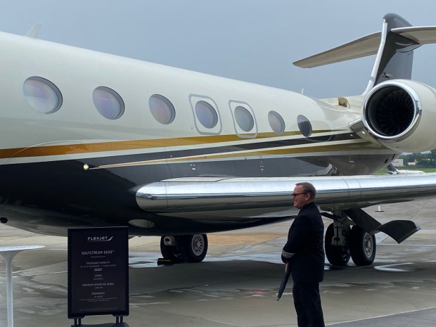 One of Flexjet's Gulfstream G650's are on display for the opening of Flexjet's new Global Headquarters. (Frank Mecham- The News-Herald.)