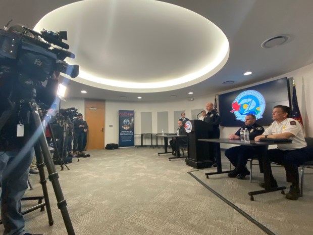 Mentor Police Chief Ken Gunsch speaks at a Nov. 17 press conference on the recent shooting at Mentor Greens Mobile Estates. (Frank Mecham- The News-Herald.)